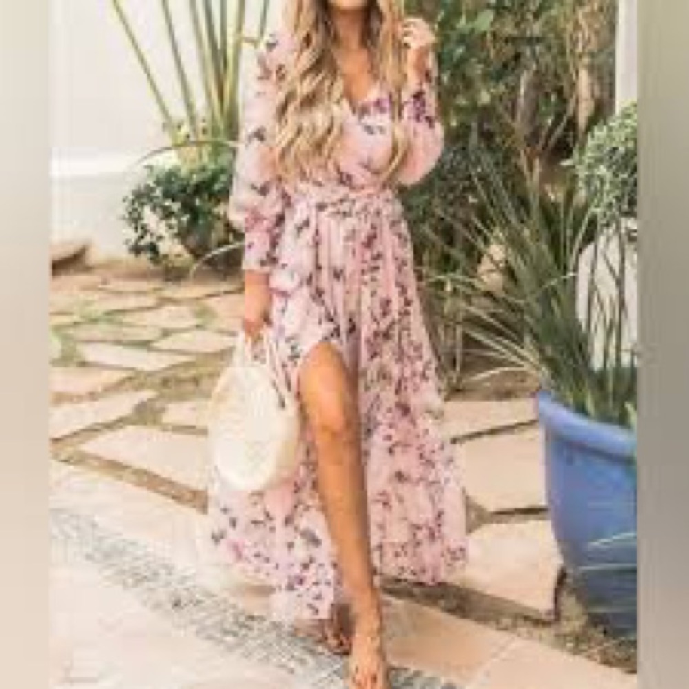 Pink Lily My Dearest Darling Blush Floral Maxi Dress